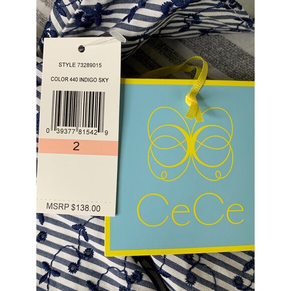CeCe Indigo Sky Off-The-Shoulder Embroider Dress Mini Size 2 NWT - Picture 6 of 10
